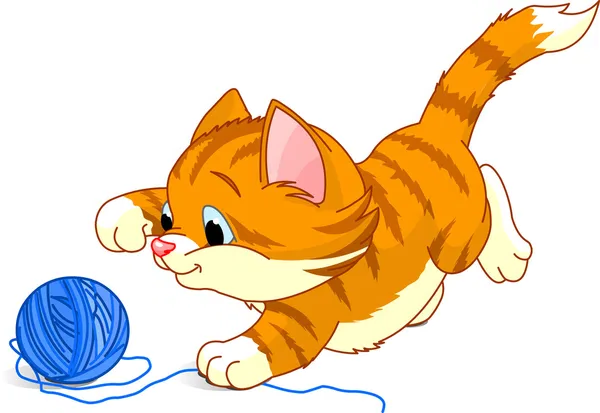 cartoon kitten playing with ball of yarn